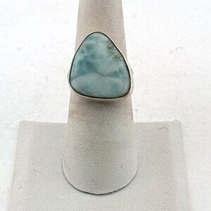 Estate Sterling Silver 925 Larimar Gemstone Ring Size 6.5 Triangle Shape 7.6g